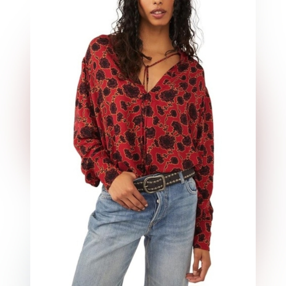 Free People | Mia Tunic (175$) in a red floral print, Size S - Picture 2 of 11